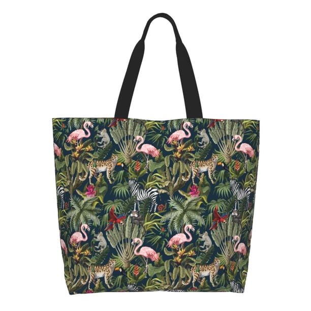 Balery Flamingos And Palm Leaves Bolsa Tote Estilo Estético con Cremalleras, Bolsa de Hombro, Bolsa de Compras Grande y Plegable
