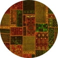 thumbnail image 1 of Ahgly Company Machine Washable Indoor Round Oriental Yellow Modern Area Rugs, 4' Round, 1 of 4