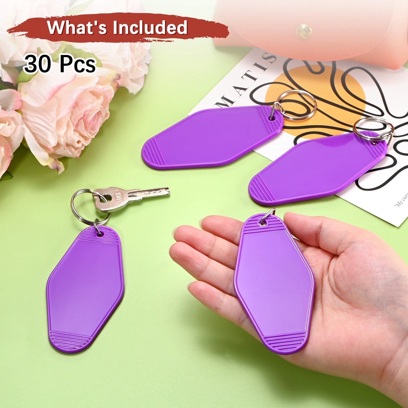 Blank Hotel Keychain Tags [30PCS] - Plastic Rhombus Blank Motel Keychain for Luggage Labels [Purple] Vintage Key Tags
