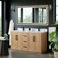 thumbnail image 2 of Cicero 60" Wood Vanity in Light Brown with White Composite Stone Top with Mirror, 2 of 13