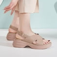 thumbnail image 5 of YangJinLian Women Platform Sandals,Summer Slip-On Beach Vacation Slides Ankle Strap Comfortable Breathable Walking Footwear Indoor Outdoor Shoe Khaki, 5 of 9