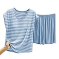 thumbnail image 6 of Women Striped Pajama Set Built in Bra Short Sleeve Top with Shorts Sleepwear Pjs 2 Piece Lounge Sets, 6 of 6