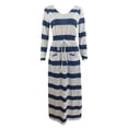 thumbnail image 3 of Outfmvch Long Sleeve Dress for Women Casual Stripe Print Dress V-neck Loose Pocket Long Dress Womens Dresses Fall Dresses, 3 of 5