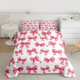 thumbnail image 2 of Feelyou Fashion Cartoon Bow Queen Comforter Set, Cute Princess Ribbon Bedding Sets, Pink Butterfly Knot Reversible Bedding Comforter Set, Microfiber Bedroom Decor, 3-Piece, 2 of 8