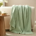 thumbnail image 3 of Chenille Chunky Knit Throw Blanket Chevron Textured Bedding Blanket,50" X 60",Sage Green, 3 of 6