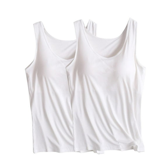 ShomPort 2PC Plus Size Pajamas for Womens Sleeveless Crewneck Solid Color Smoothing Nightwear Built-in-Bra Smoothing Sleepwear