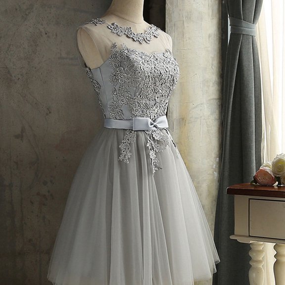 KONTONTY Women's Sleeveless Short Grey Dress 1-Pack for Wedding, Party, and Special Occasions