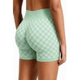 thumbnail image 5 of Women's High Waisted Chessboard Print Seamless Yoga Shorts, Shaping Workout Shorts for Yoga Fitness Skateboarding Cycling GREEN, 5 of 6
