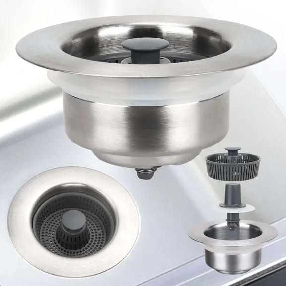 3-In-1 Sink Aid Drain Strainer Stopper Stainless Steel Kitchen Basket Filter Kit