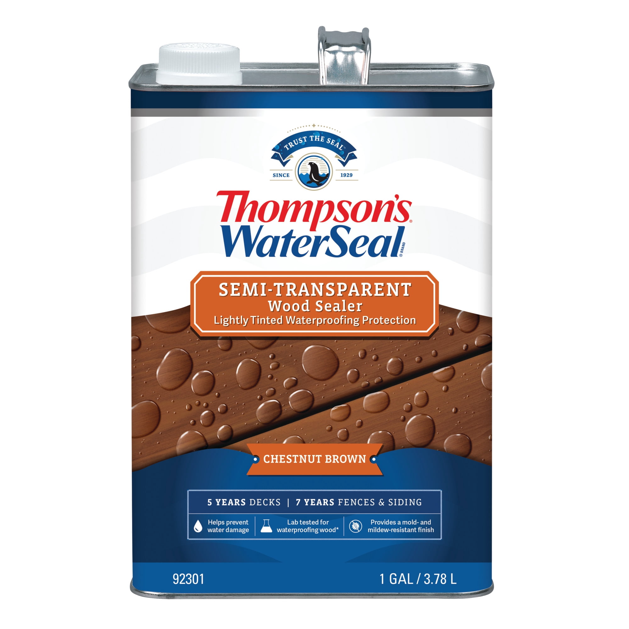 (2 pack) Thompson's WaterSeal Exterior Wood Sealer, Semi-Transparent, Chestnut Brown, 1 gal