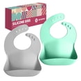 thumbnail image 4 of Silicone Bibs with Food Catcher, , Adjustable Fit for Babies and Toddlers (Set of 2), Light Blue and Cool Grey, 2-Pack, 4 of 6
