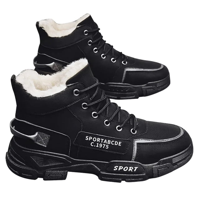 Botas Invierno para Hombre Botines Con Forro Piel Botas Senderismo Antideslizantes (Negro 44)