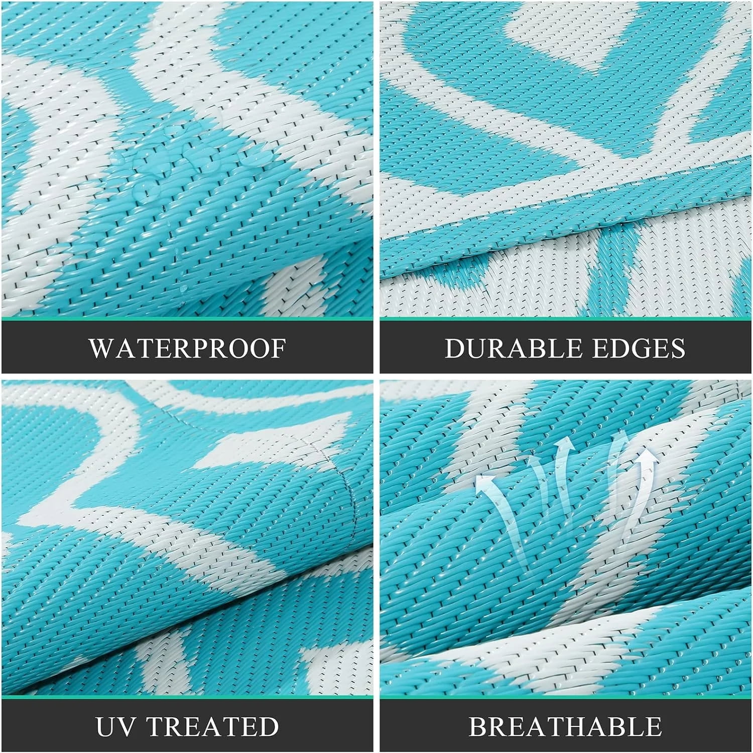 Findosom 8'x10' Large Outdoor Rug Waterproof Patio Rug RV Outdoor Mat Reversible Plastic Straw Area Rug Mat Camping Rugs Floor Mat for Outdoors,RV,Patio,Backyard,Deck,Picnic,Beach,Trailer Teal