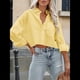 thumbnail image 5 of Camisas de Mujer con Botones, Tops Casuales de Larga, Blusa con Solapa y Bolsillo en el Pecho Amarillo S, 5 of 8