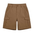 thumbnail image 3 of Bermuda Cargo Denim Shorts for Women Knee Length Elastic Waist Multi Pockets Casual Summer Long Jorts Brown S, 3 of 5
