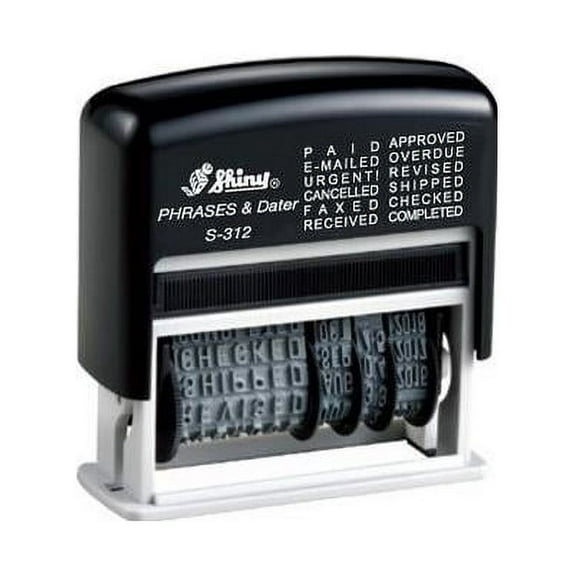 shiny self inking rubber date stamp - s-312 - red ink phrase dater (42514-r)