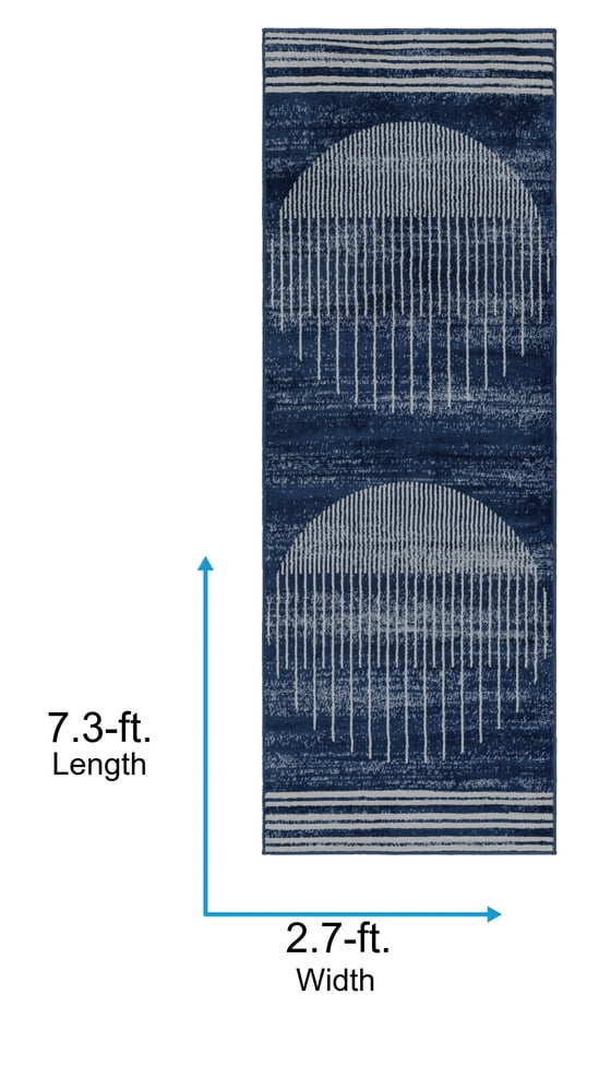 Livabliss Area Rugs for Living Room, 3x7 Floransa Modern Dark Blue Runner Rug, Bedroom Dining Room Home Decor Stain Resistant Carpet (2'7" x 7'3" Runner)