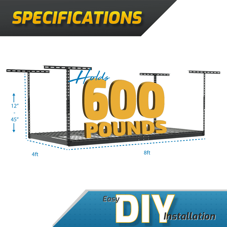 MonsterRAX 2-Pack 4x8 Overhead Garage Storage Rack, 600 lb