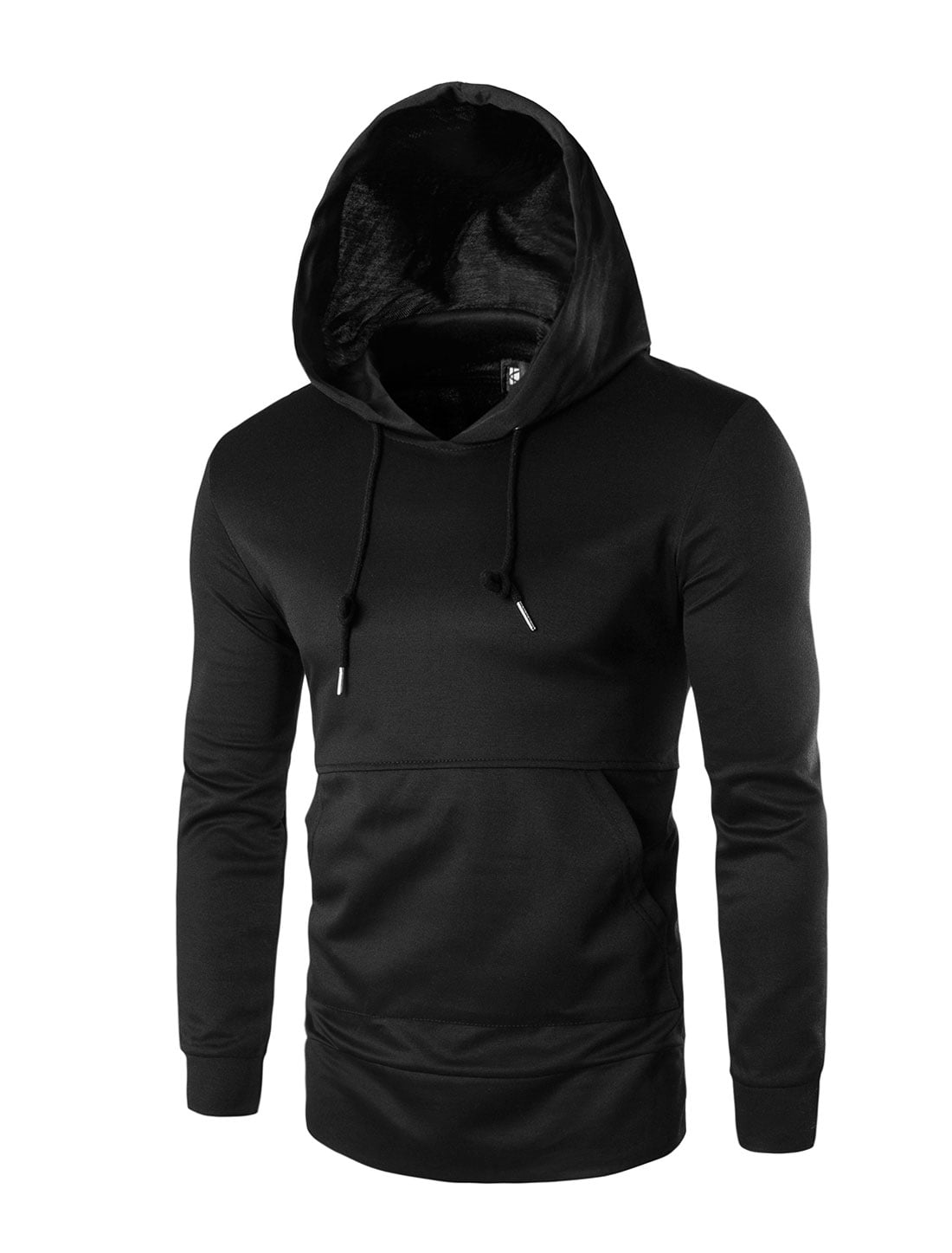 Men Kangaroo Pocket Zipper Sides Drawstring Hooded Sweatshirt Black S ...