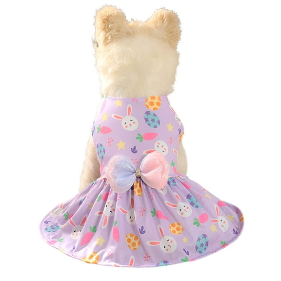 TELOLY Easter Dog Dress, Small Dog Girls Holiday Easter Bunny Eggs Pattern Dresses with Bow, Cat Clothing Puppy Dresses Doggy Costume S-XL