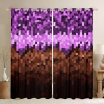 Castle Fairy Boys Girls Pixel Grid Miners Blackout Curtains Set of 2 (52x84 Each),Geometric Grid Patchwork Window Curtains,Gamepad Camouflage Curtains and Drapes,Luxury Bedroom Decor