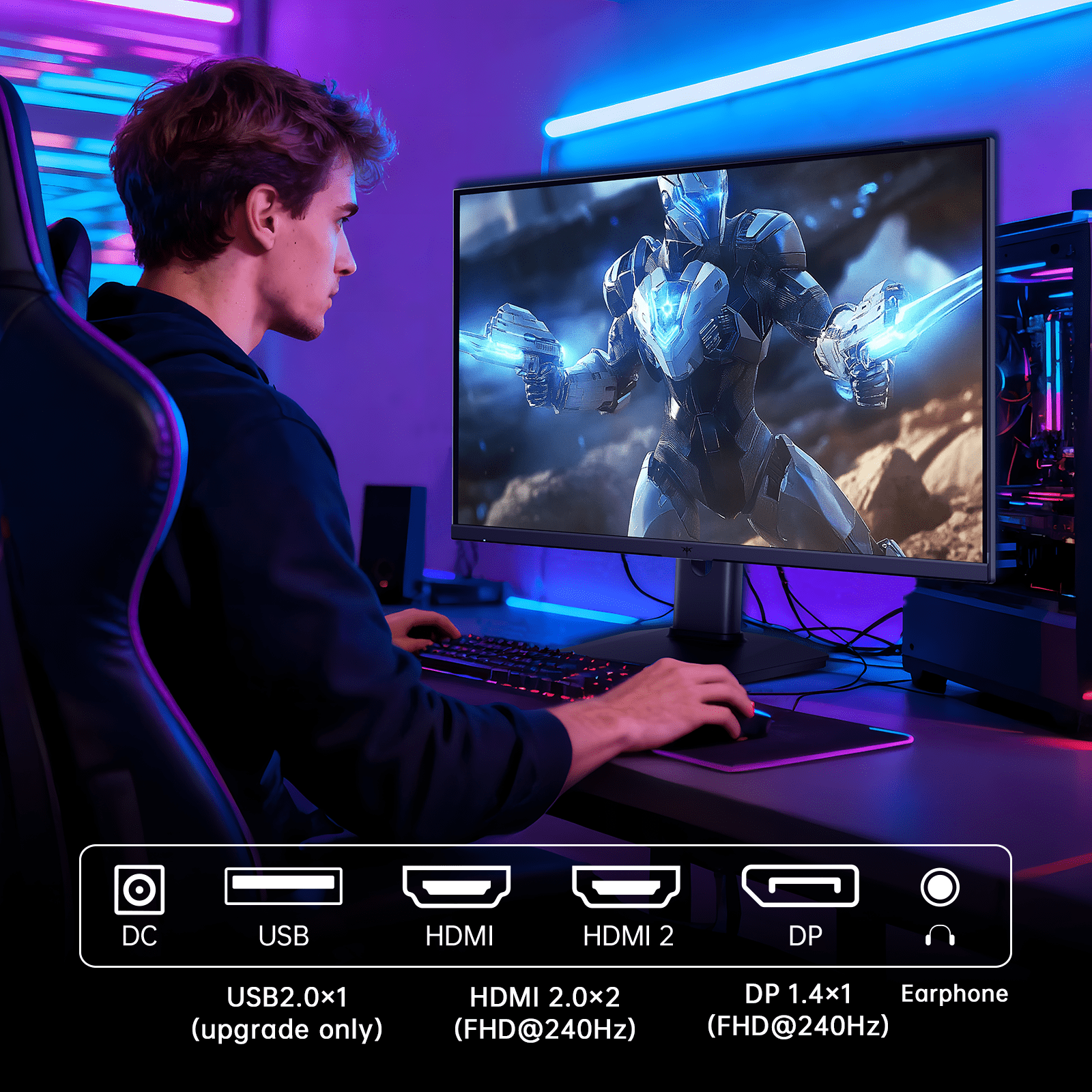 KTC 24.5 Inch 240Hz Gaming Monitor, FHD 1080p Fast IPS Computer Monitor, 1ms with Adaptive-Sync, HDR400, HDMI x2, DPx1, VESA Mount, Tilt/Pivot/Height Adjustment, H25T7-3