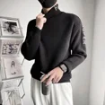 thumbnail image 5 of Ropa para hombre Suéter de punto de cuello alto blanco con cuello alto Suéter de punto con letras para hombre Suéter de estilo coreano clásico Tops ajustados Old X, 5 of 5