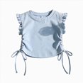 thumbnail image 3 of KPOPLK Toddler Baby Girl Ruffle Short Sleeve Shirts Little Kids Summer Crew Neck Crossback Blouse 9M-10Y Size 5-6 Years,Light Blue, 3 of 9