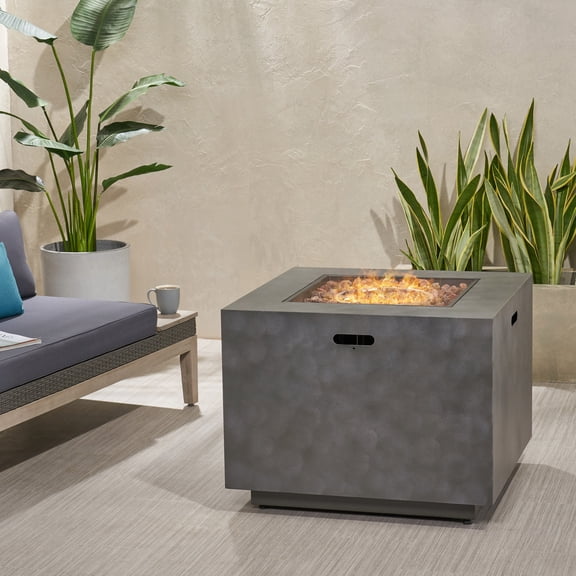 Square Iron Fire Pit with Built-In Propane Tank Space Rust-Resistant Coating 50000 BTU Outdoor Heating for Patio Backyard Gatherings No Assembly Required