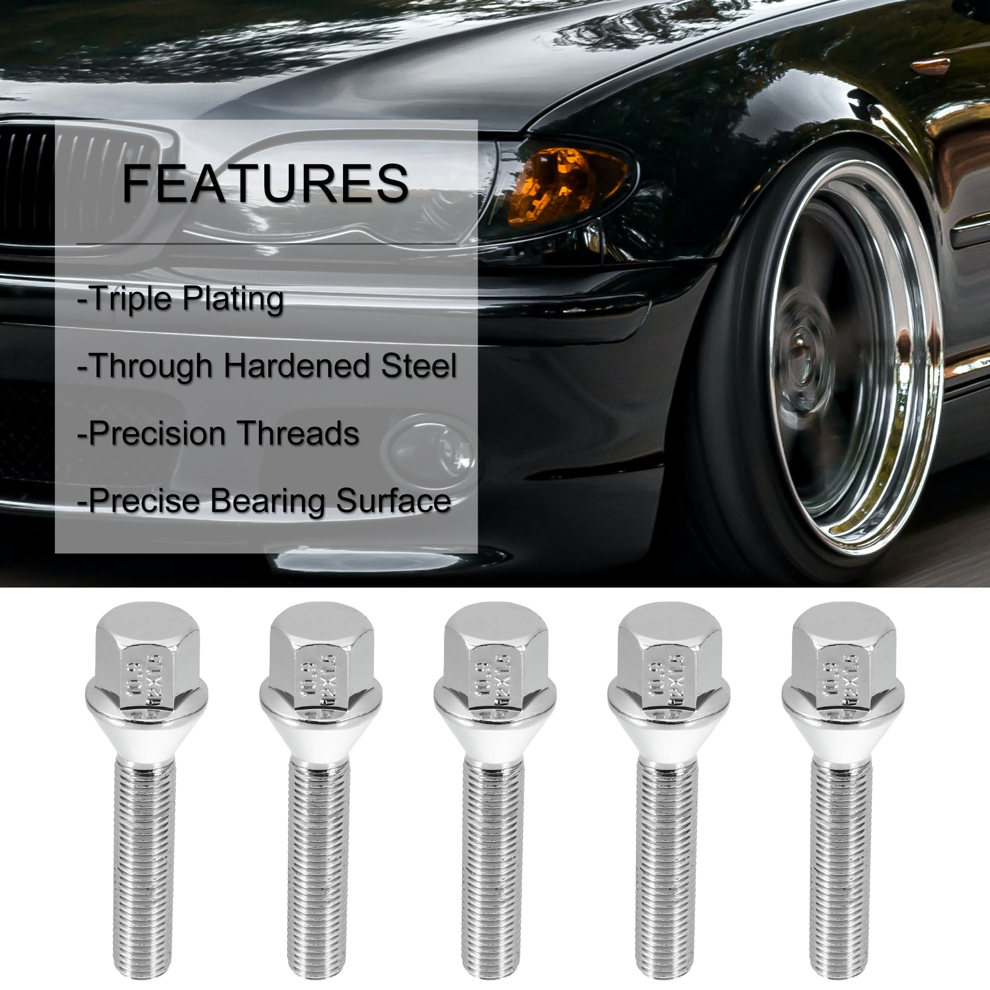 Unique Bargains M12 x 1.5 Wheel Bolts Taper 60° Taper Seat 17 mm Shank Set of 8