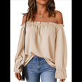 thumbnail image 1 of Blusa Informal Holgada de con Hombros Descubiertos y Volantes de Larga para Mujer. Albaricoque L, 1 of 7