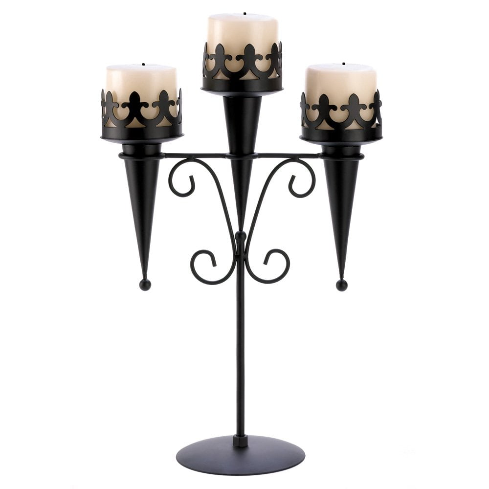 Iron Candle Stand, Triple Candles Holder Stand Medieval Black Iron