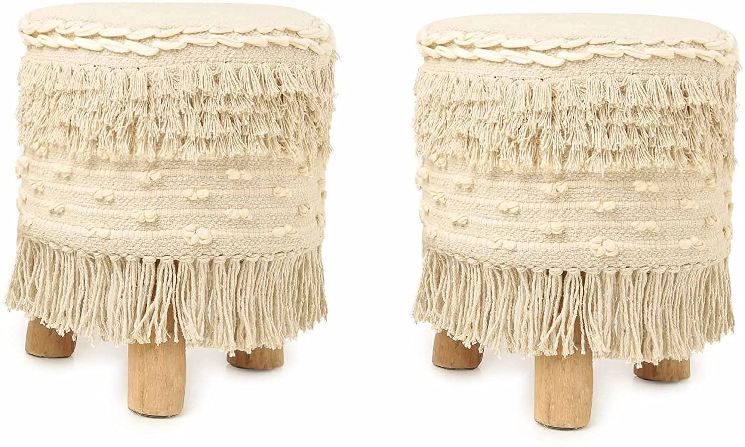 REDEARTH Foot Stool Handmade Wooden 4 Legs Tufted Seat Footrest for