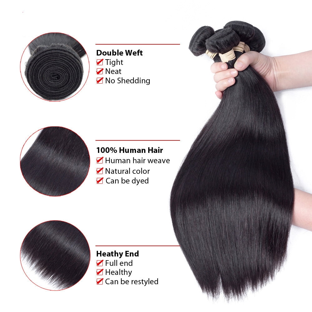 Straight Human Hair 3 Bundles Natural Black Color 100g Per Bundle