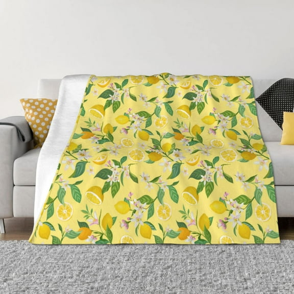 Fuzoiu Lemon (2) Print Flannel Blanket,Throw Blanket,Flannel Home Decor,Fleece Bed Blankets,Cozy Soft Blanket for Bed, Sofa, Camping, and Travel-60"x50"
