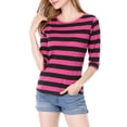 thumbnail image 1 of INSPIRE CHIC T-Shirt pour Femme Fête des Mères Non Doublé Col Rond Manches au Coude Coupe Ajustée Décontracté m Fuchsia Noir, 1 of 8
