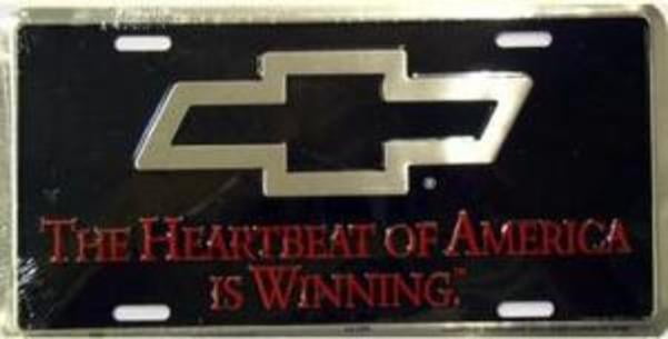 CHEVROLET THE HEARTBEAT OF AMERICA IS WINNING LICENSE PLATE METAL SIGN EMBOSSED 