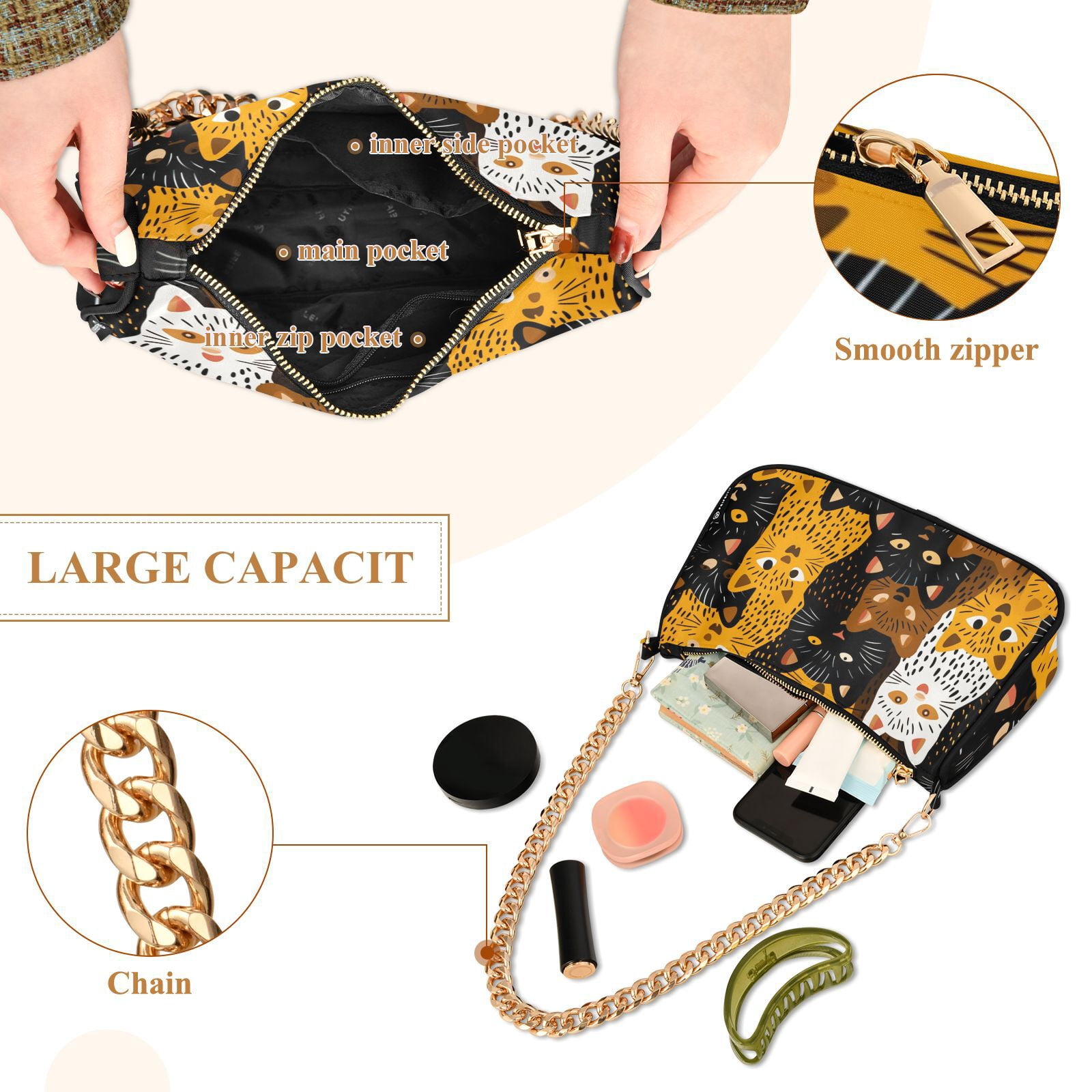CatsWomen Small Shoulder Bag Crossbody Tote Hobo Bags Purse Clutch Handbags with Chain Strap for Women
