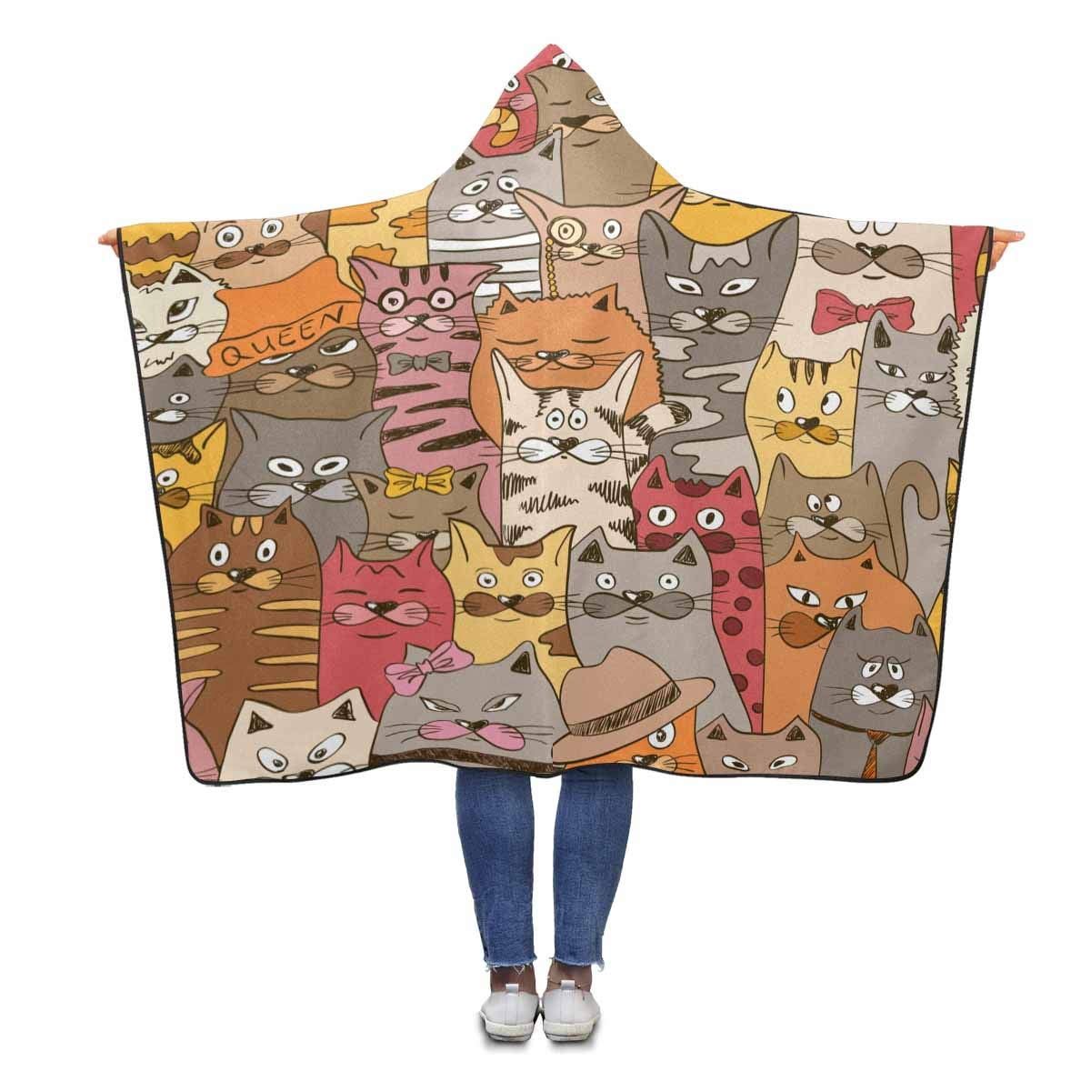 ASHLEIGH Colorful Funny Cats Hooded Throw Blanket 56x80 inches Adults