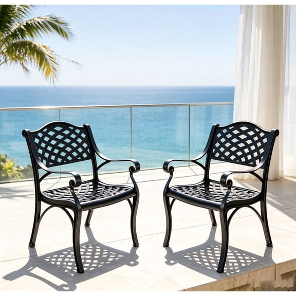 PATIO-IN Cast Aluminum Bistro Chair Set of 2 ,All Weather Patio Dining Chair for Garden,Black