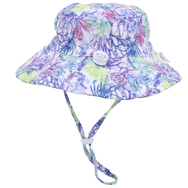 Gorra de playa ajustable, sombrero de cubo, unisex, para bebés, niños y niñas, para exteriores, con flores moradas, talla M