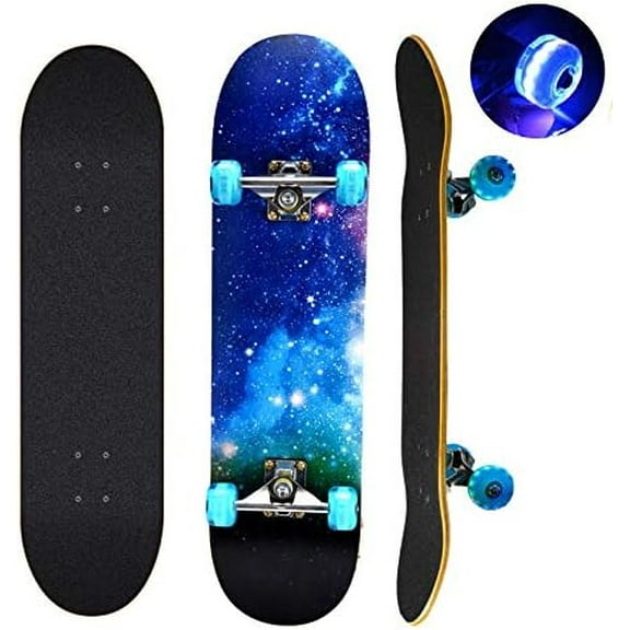 Skateboards with Colorful Flashing Wheels for Beginners,Kids,Teens,Adults, Complete Standard Skate Boards 7 Layer Maple Deck Concave Skateboard