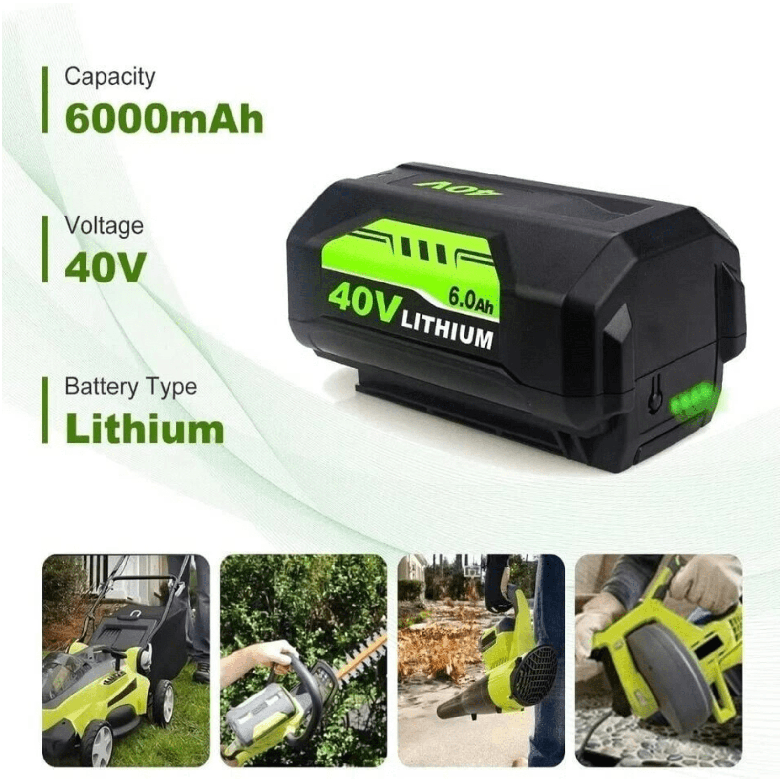 Replacement for Ryobi 40V 6.0Ah Battery Compatible with Ryobi 40 Volt Battery OP4040 OP4026 Cordless Power Tools