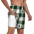 thumbnail image 2 of Sigee Green White Lumberjack Plaid Print Mens Swim Trunks with Compression Liner Quick Dry Swim Stretch Beach Shorts with Pockets,S-3XL, 2 of 7