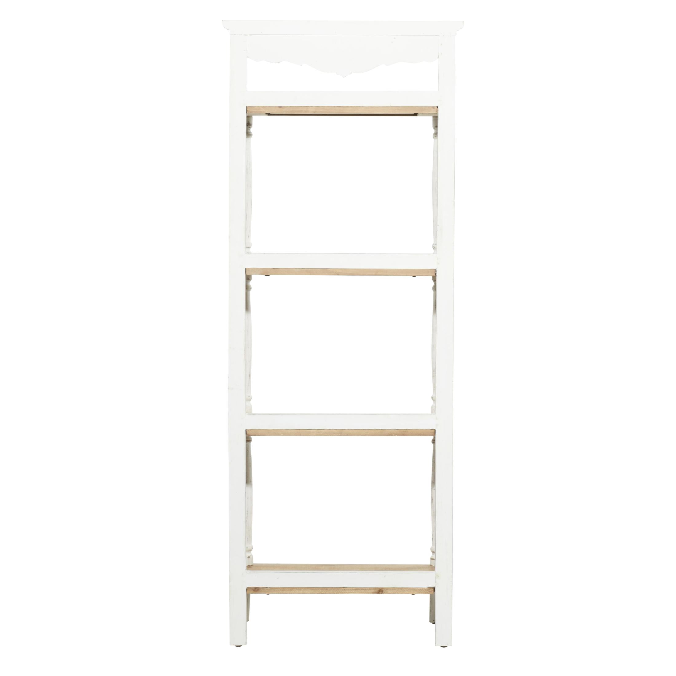 DecMode 22" x 57" White Wood Scroll 4-Tier Shelving Unit with Brown Shelves and Turned Frame, 1-Piece