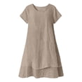 thumbnail image 6 of Afdoent Women's Dresses Everyday Casual Dress Loose Fit Short Sleeve Solid Color Layered Neck Midi Dress For Comfort Travel Outfits, 6 of 6