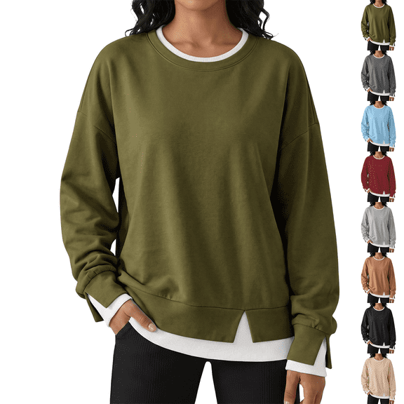 Mockneck Sweatshirt Nelozsy Women’s Oversized Sweatshirts Crewneck Pullover Long Sleeve Fall Tops Army Green M