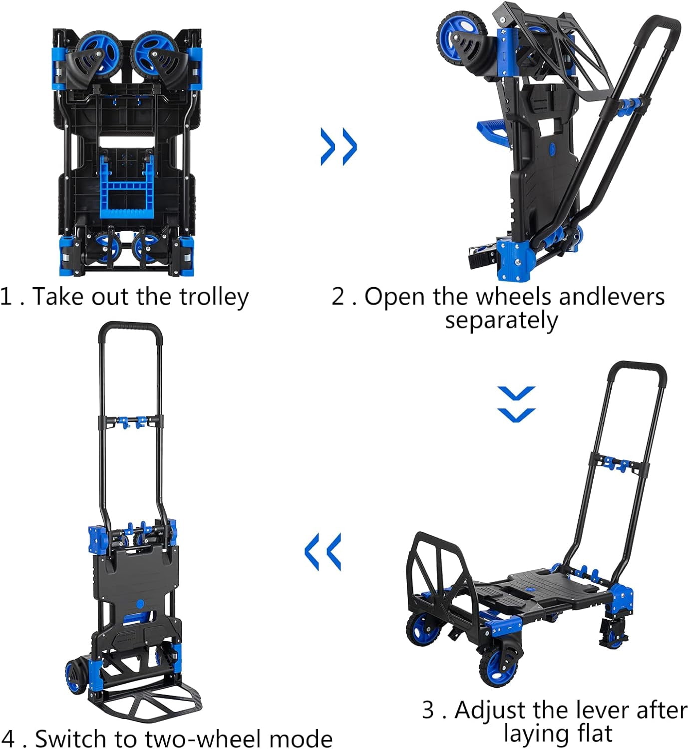 SHZOND 2 in 1 Folding Hand Truck Dolly with Basket, 330LBS Capacity  Hand Truck with 4 Wheels, Retractable Handle Collapsible Cart, Include 2 Bungee Cords, for Moving, Luggage, Office