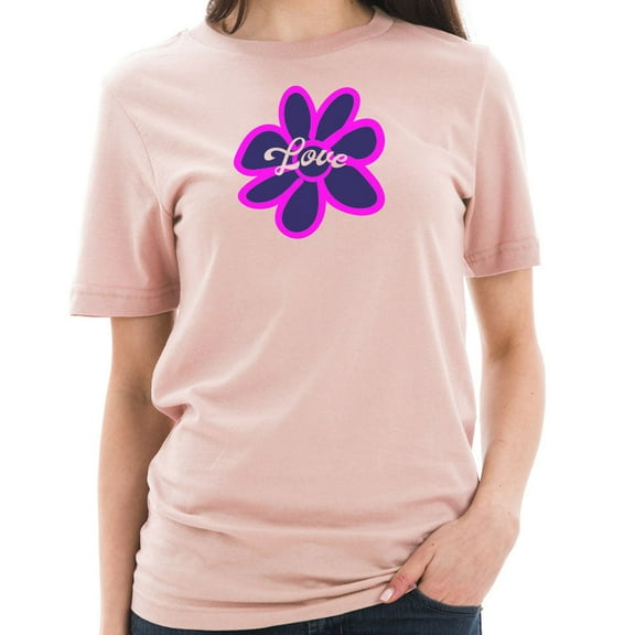 Big Size Hippie Flower Graphic Design Unisex Short Sleeve Cotton Jersey T-Shirt - Pale Pink XL
