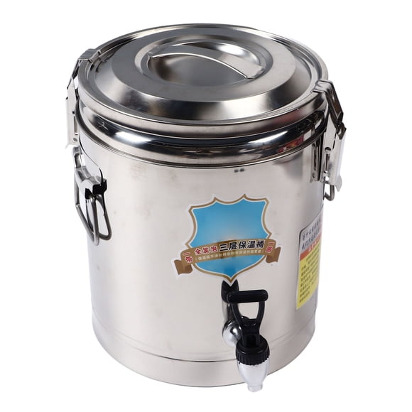 Cubo de sopa aislado de 10 l con grifo, cubo de arroz comercial, olla con tapa con hebilla de acero inoxidable, dispensador de bebidas para restaurante